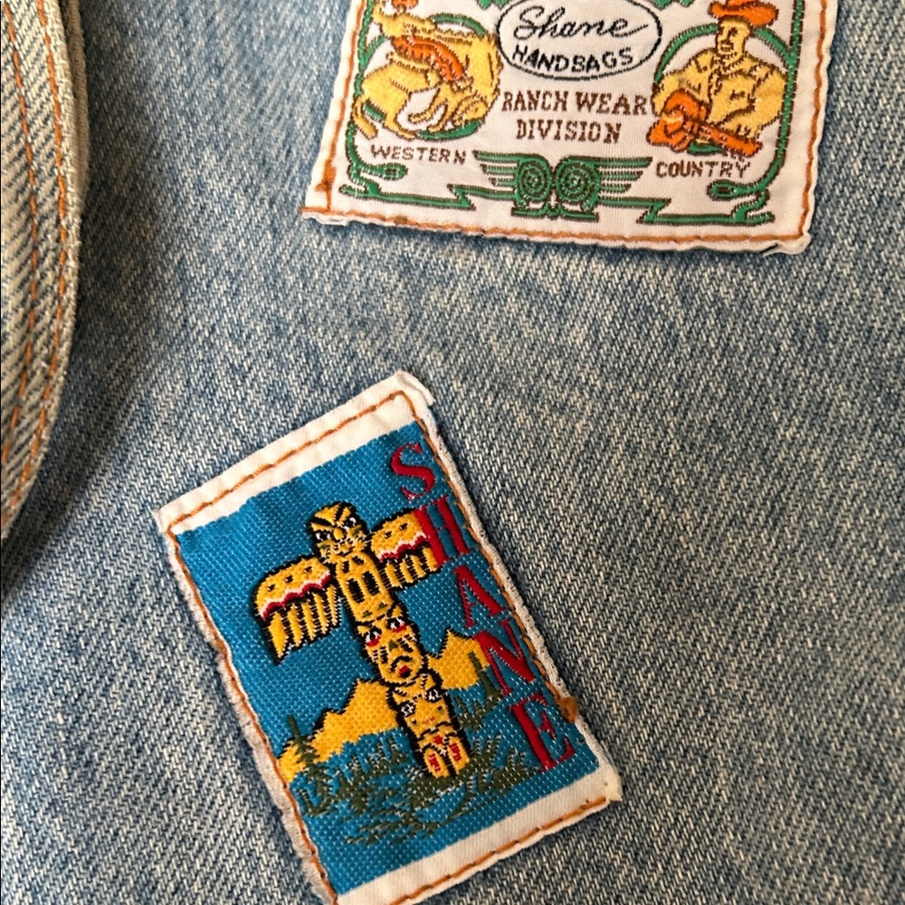 Vintage Hand Crafted Denim Tote with Colorful Patches - Picture 11 of 15